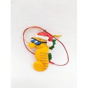 Vth Seahorse Christmas Ornament W/ Santa Hat & Sunglasses Tropical 2.4"